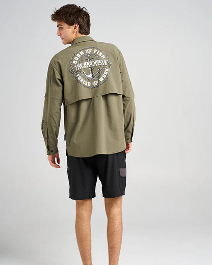 Born to Fish | UPF 50+ Fishing Shirt - Olive | The Mad Hueys