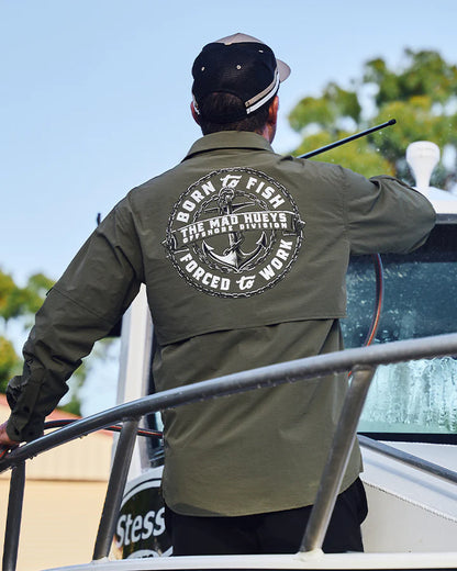 Born to Fish | UPF 50+ Fishing Shirt - Olive | The Mad Hueys