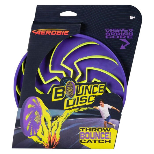 Purple and yellow Bounce Disc with Aerobie branding on packaging | Turners Sports 