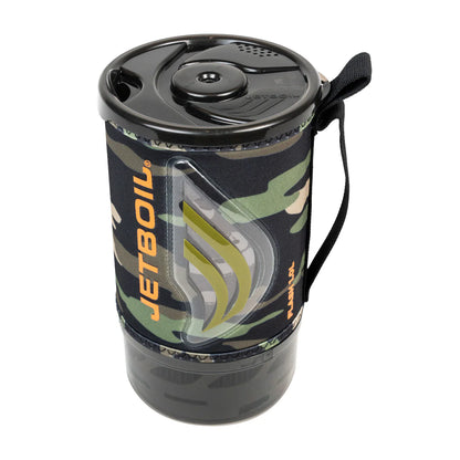 Camouflage Jetboil cooking system on a white background