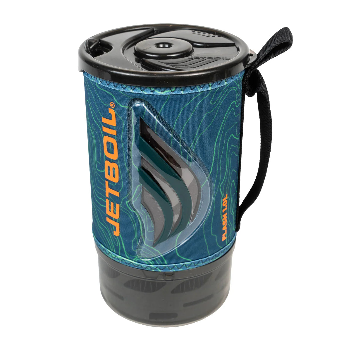 Jetboil coffee maker with blue sleeve on a white background